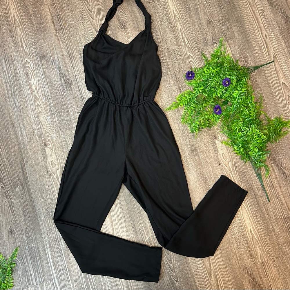 Dex Black Halter Jumpsuit with Pockets